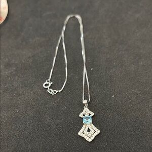 New 925 Sterling Silver Necklace and 925 Blue Topaz Geometric Pendant